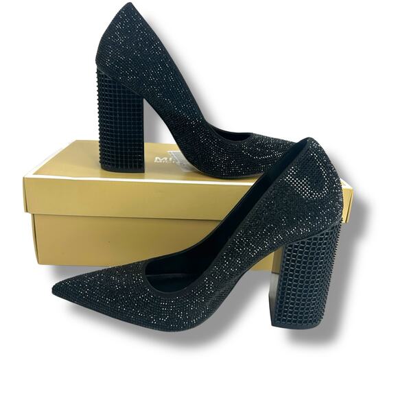 Michael Kors Maxine Pumps Size 8.5 Black Studded Rhienstone Pointed Toe Heels - Picture 11 of 15